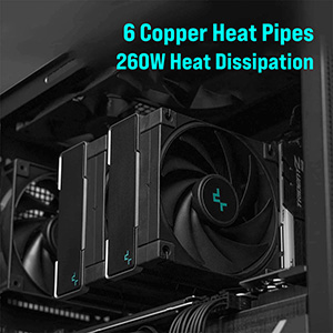 DeepCool AK620 ZERO DARK High-Performance CPU Cooler, Dual-Tower Design, 2x 120mm Fluid Dynamic Bearing Fans, 6 Copper Heat Pipes, 260W Heat Dissipation