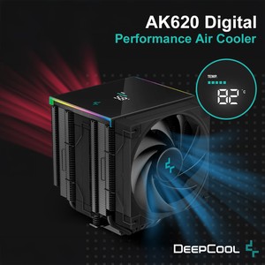 DeepCool AK620 Digital Performance Air Cooler, Dual-Tower Layout, Real-Time CPU Status Screen, Twin 120mm FDB Fans