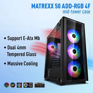 DeepCool MATREXX 50 ADD-RGB 4F ATX Mid-Tower Case 4x120mm ADD-RGB Fans Full-size Tempered Glass Motherboard SYNC Control ADD-RGB Lighting System