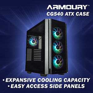 Armoury CG540 ATX Case W/ PRE-INSTALLED 750W Gold Power Supply and 4 x 120mm ARGB Case Fans, Black