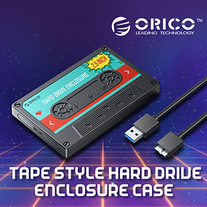 Orico 2580U3 Tool Free USB 3.0 to SATA External 2.5'' Tape Style Hard Drive Enclosure Case with Micro-B to USB-A Cable and 5Gbps Speed