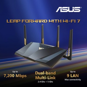 ASUS RT-BE88U BE7200 Wireless Wi-Fi 7 Router, AiMesh Extendable, Performance, 4K-QAM, MLO, Dual 10G ports, SFP+, Four 2.5G ports, Four 1G ports, 34G WAN/LAN capacity, Subscription-free network security, Built-in VPN
