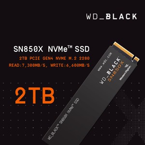 WD Black SN850X 2TB PCIe Gen4 NVMe M.2 2280 Read:7,300MB/s, Write:6,600MB/s SSD (WDS200T2X0E)