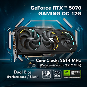 GIGABYTE GeForce RTX 5070 GAMING OC 12G Graphics Card, 12GB 192-bit GDDR7, PCIe 5.0, WINDFORCE cooling system, GV-N5070GAMING OC-12GD Video Card