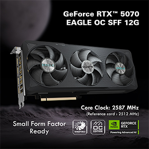 GIGABYTE GeForce RTX 5070 EAGLE OC SFF 12G Graphics Card, 12GB 192-bit GDDR7, PCIe 5.0, WINDFORCE cooling system, GV-N5070EAGLE OC-12GD Video Card