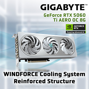 GIGABYTE GeForce RTX 5060 Ti AERO OC 8G Graphics Card, 8GB 128-bit GDDR7, PCIe 5.0, WINDFORCE cooling system, GV-N506TAERO OC-8GD Video Card