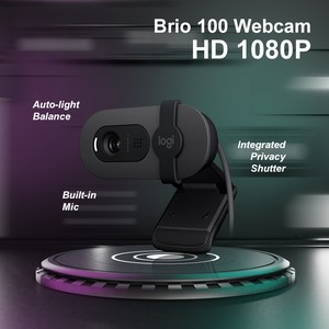 LOGITECH Brio 100 Webcam, HD 1080P, Auto-light balance, Built-in mic, Graphite