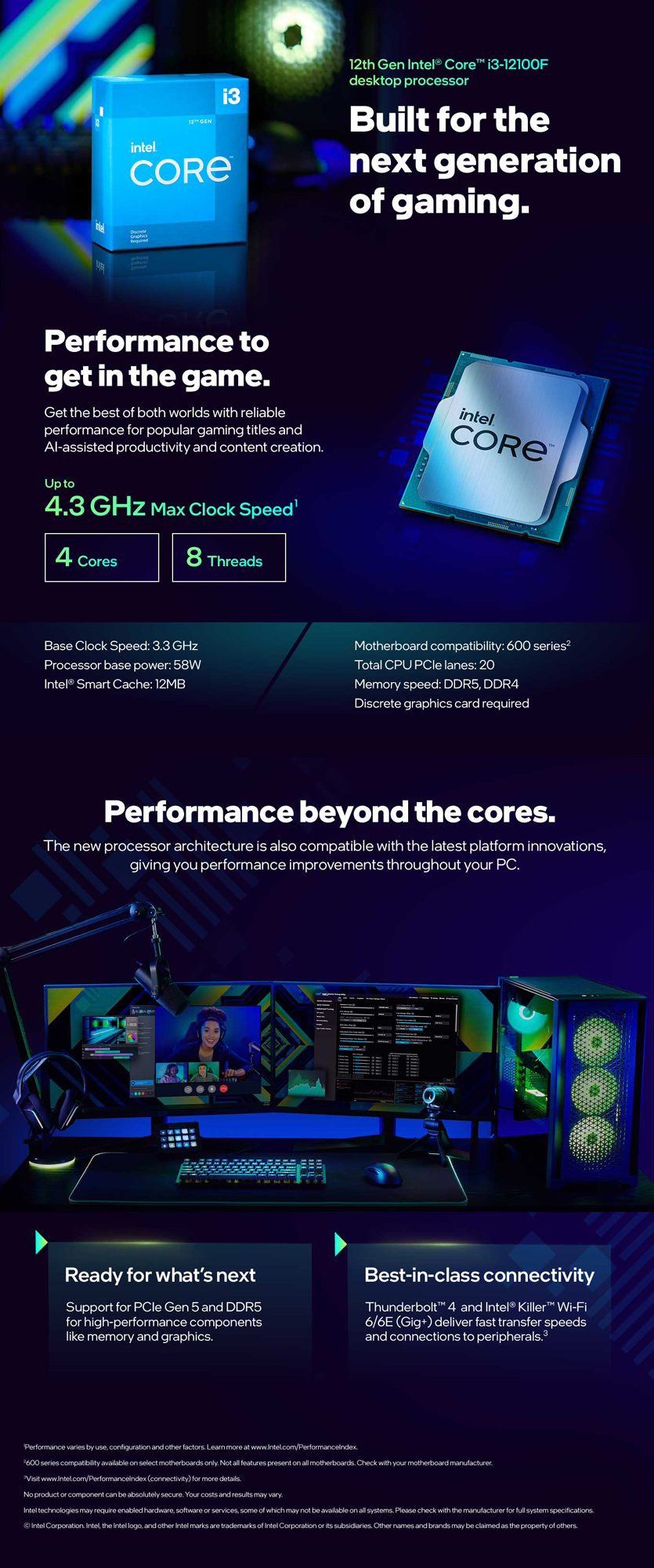Intel Core i3-12100F Desktop Processor 4 (4P+0E) Cores Up to 4.3
