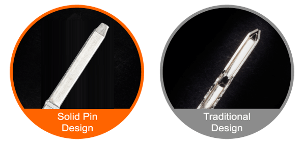 Solid-Pin, a compare pic of solid pin design and traditional design